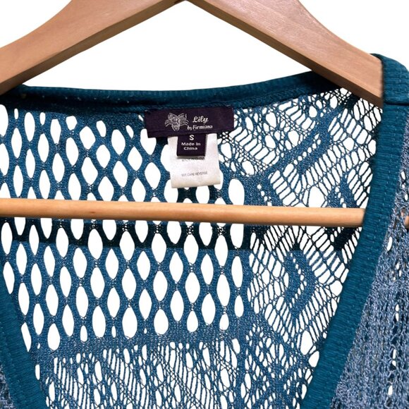 Lily Blue Open Work Polyester Crochet Overlay Sleeveless Top Size S - Picture 3 of 3